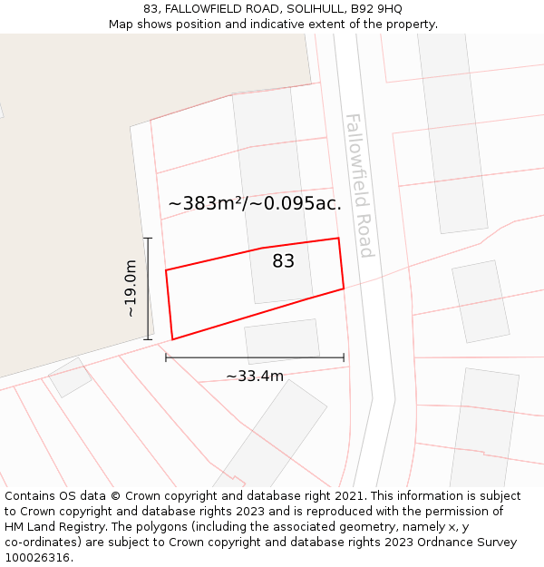 83, FALLOWFIELD ROAD, SOLIHULL, B92 9HQ: Plot and title map