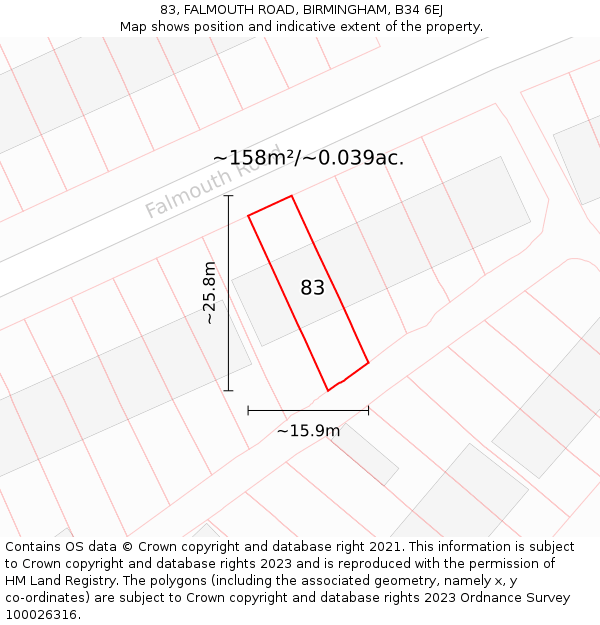 83, FALMOUTH ROAD, BIRMINGHAM, B34 6EJ: Plot and title map