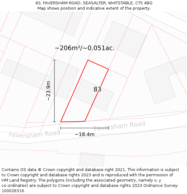 83, FAVERSHAM ROAD, SEASALTER, WHITSTABLE, CT5 4BG: Plot and title map