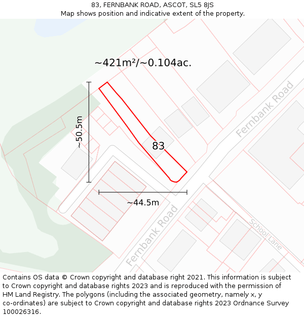 83, FERNBANK ROAD, ASCOT, SL5 8JS: Plot and title map