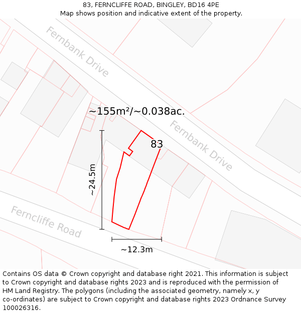 83, FERNCLIFFE ROAD, BINGLEY, BD16 4PE: Plot and title map