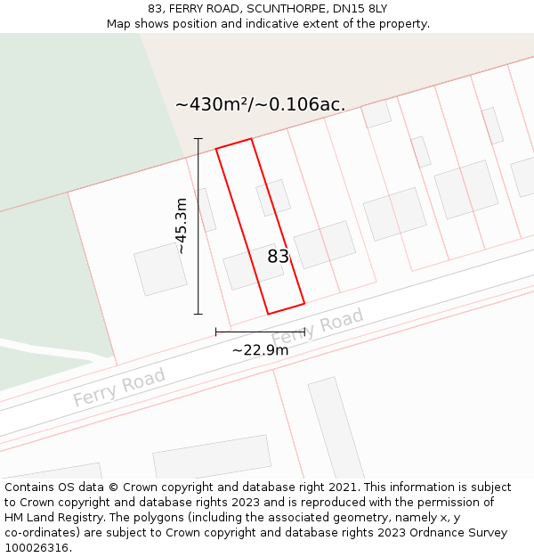 83, FERRY ROAD, SCUNTHORPE, DN15 8LY: Plot and title map