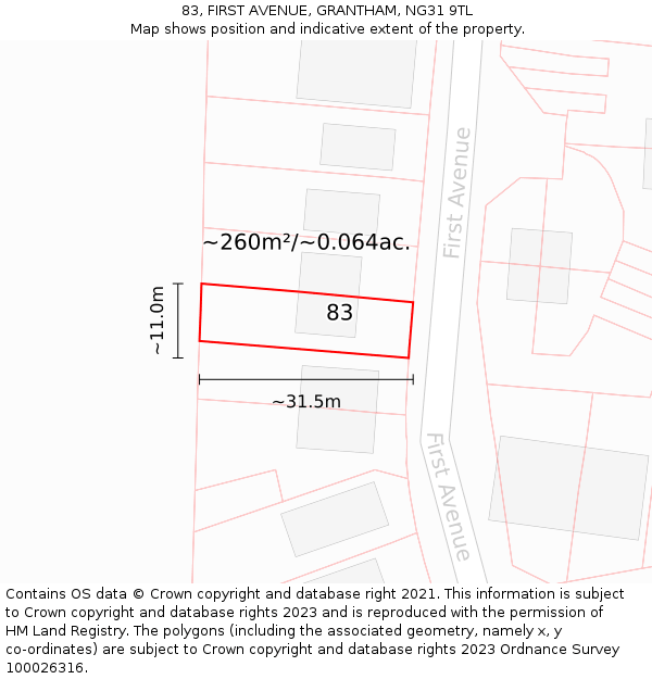 83, FIRST AVENUE, GRANTHAM, NG31 9TL: Plot and title map