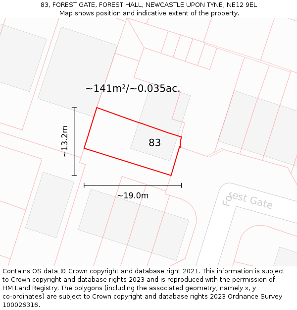 83, FOREST GATE, FOREST HALL, NEWCASTLE UPON TYNE, NE12 9EL: Plot and title map