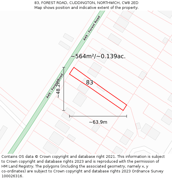 83, FOREST ROAD, CUDDINGTON, NORTHWICH, CW8 2ED: Plot and title map