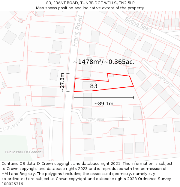 83, FRANT ROAD, TUNBRIDGE WELLS, TN2 5LP: Plot and title map