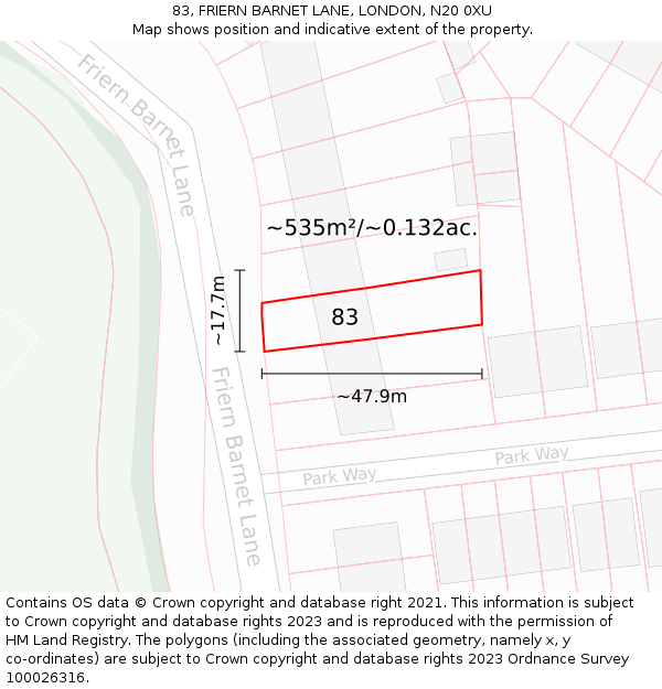 83, FRIERN BARNET LANE, LONDON, N20 0XU: Plot and title map