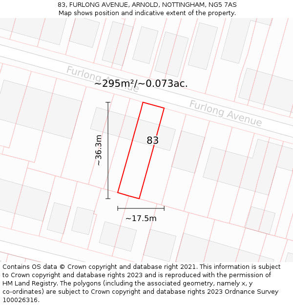83, FURLONG AVENUE, ARNOLD, NOTTINGHAM, NG5 7AS: Plot and title map