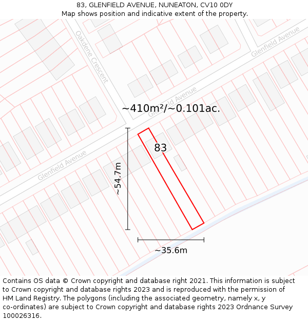 83, GLENFIELD AVENUE, NUNEATON, CV10 0DY: Plot and title map
