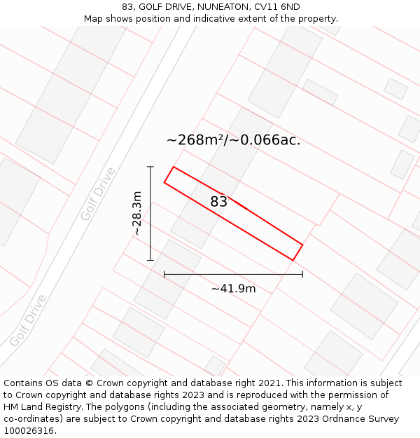 83, GOLF DRIVE, NUNEATON, CV11 6ND: Plot and title map