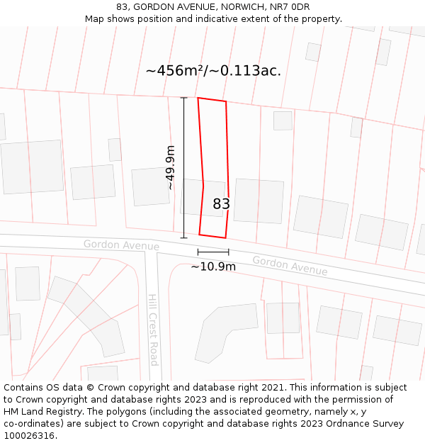 83, GORDON AVENUE, NORWICH, NR7 0DR: Plot and title map