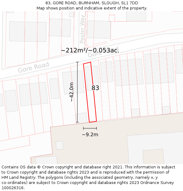 83, GORE ROAD, BURNHAM, SLOUGH, SL1 7DD: Plot and title map