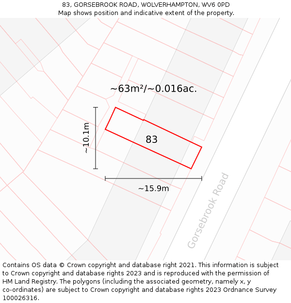 83, GORSEBROOK ROAD, WOLVERHAMPTON, WV6 0PD: Plot and title map