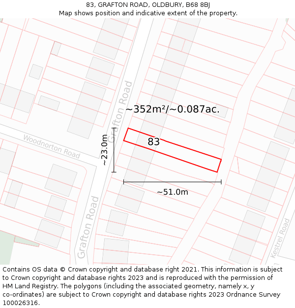 83, GRAFTON ROAD, OLDBURY, B68 8BJ: Plot and title map