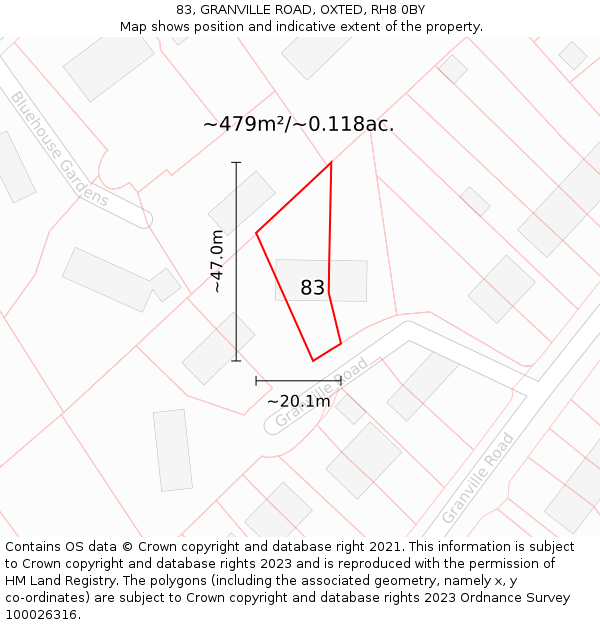 83, GRANVILLE ROAD, OXTED, RH8 0BY: Plot and title map