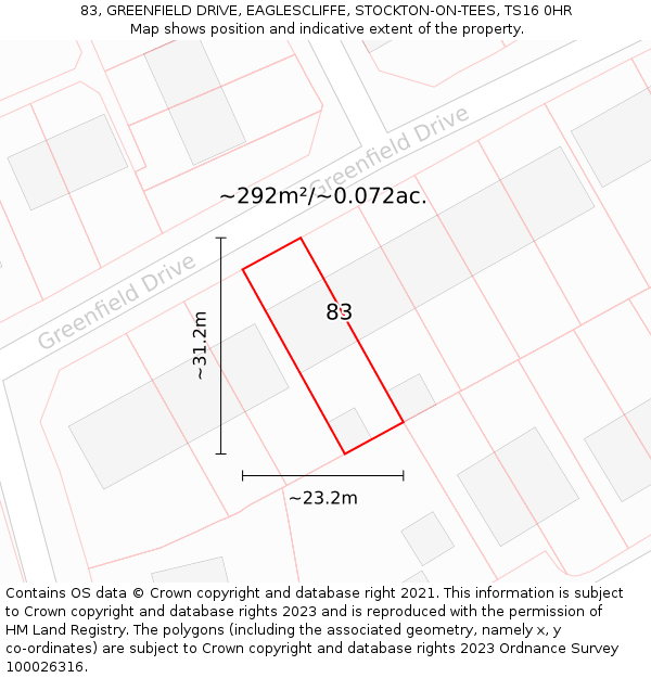 83, GREENFIELD DRIVE, EAGLESCLIFFE, STOCKTON-ON-TEES, TS16 0HR: Plot and title map