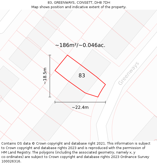 83, GREENWAYS, CONSETT, DH8 7DH: Plot and title map