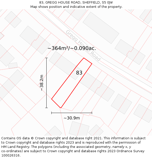 83, GREGG HOUSE ROAD, SHEFFIELD, S5 0JW: Plot and title map