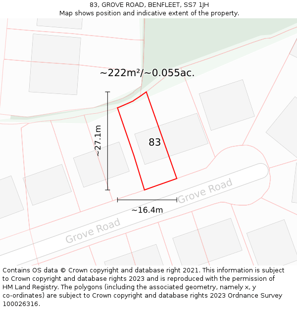 83, GROVE ROAD, BENFLEET, SS7 1JH: Plot and title map