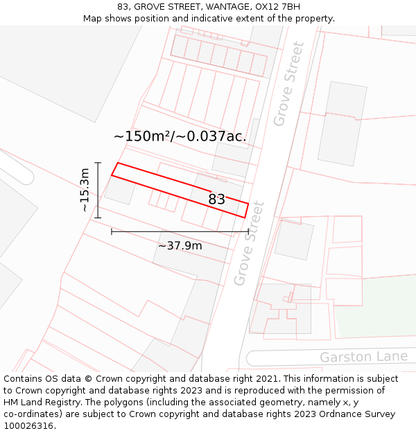 83, GROVE STREET, WANTAGE, OX12 7BH: Plot and title map