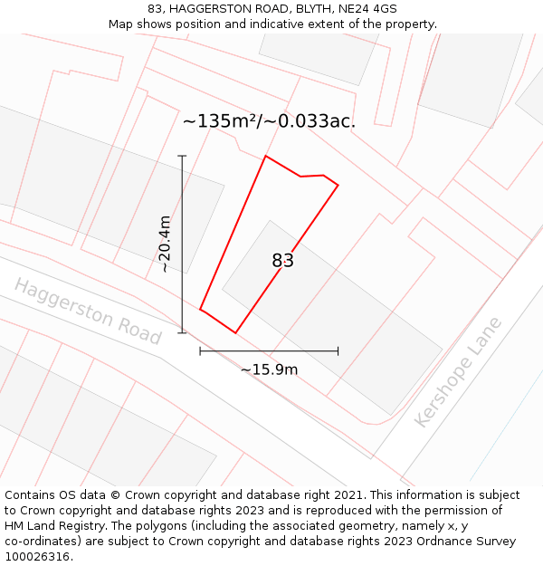 83, HAGGERSTON ROAD, BLYTH, NE24 4GS: Plot and title map
