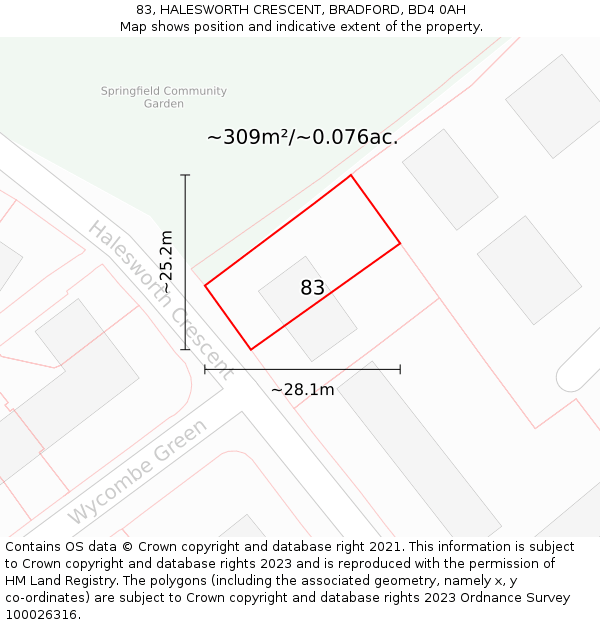 83, HALESWORTH CRESCENT, BRADFORD, BD4 0AH: Plot and title map
