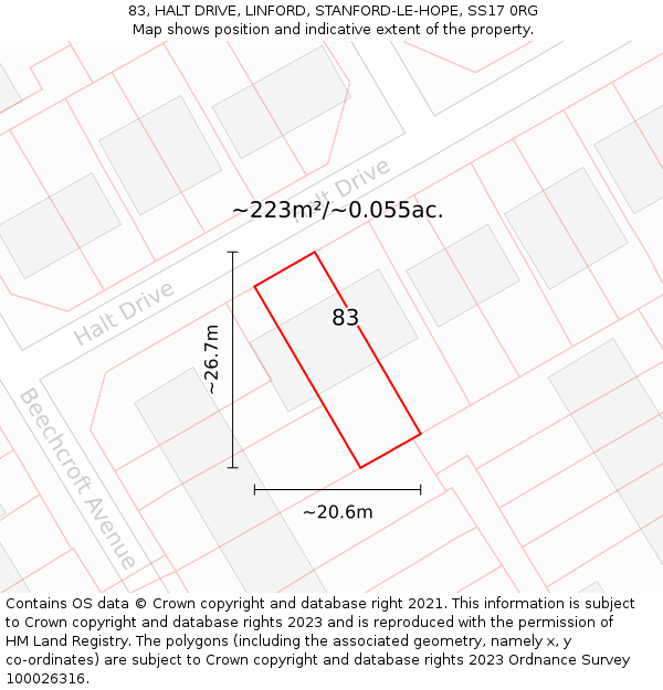 83, HALT DRIVE, LINFORD, STANFORD-LE-HOPE, SS17 0RG: Plot and title map