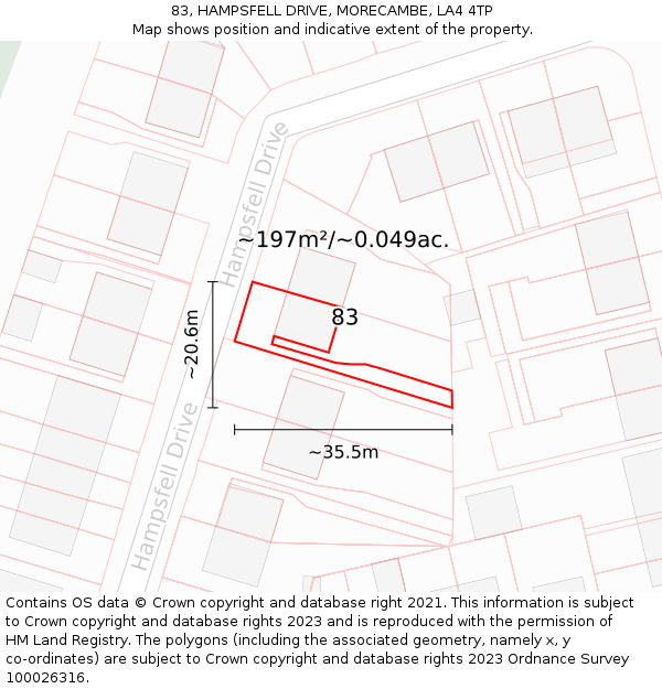 83, HAMPSFELL DRIVE, MORECAMBE, LA4 4TP: Plot and title map