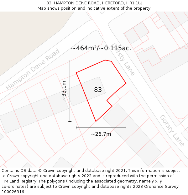83, HAMPTON DENE ROAD, HEREFORD, HR1 1UJ: Plot and title map