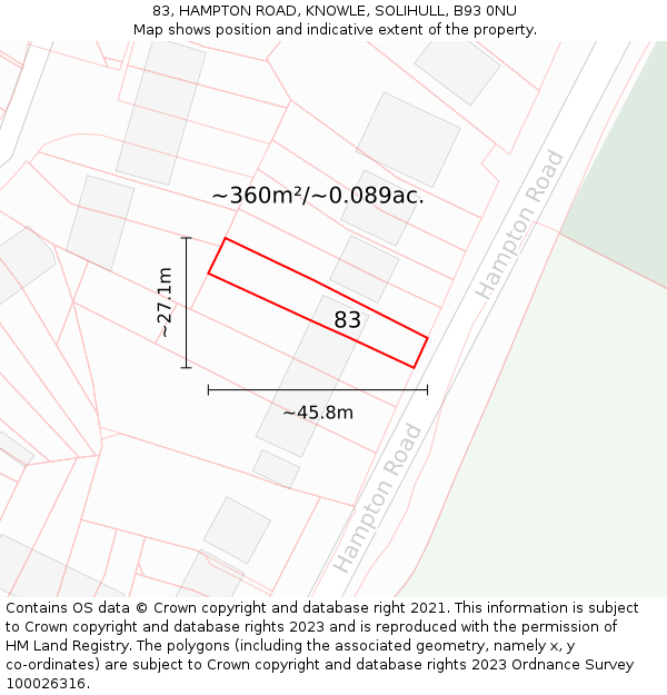 83, HAMPTON ROAD, KNOWLE, SOLIHULL, B93 0NU: Plot and title map