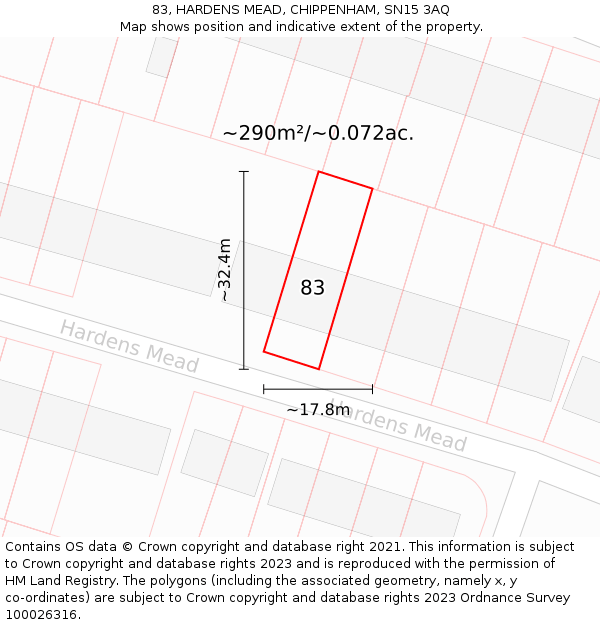 83, HARDENS MEAD, CHIPPENHAM, SN15 3AQ: Plot and title map