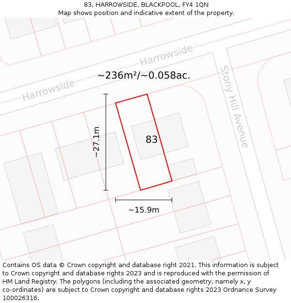 83, HARROWSIDE, BLACKPOOL, FY4 1QN: Plot and title map