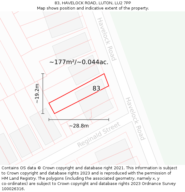 83, HAVELOCK ROAD, LUTON, LU2 7PP: Plot and title map