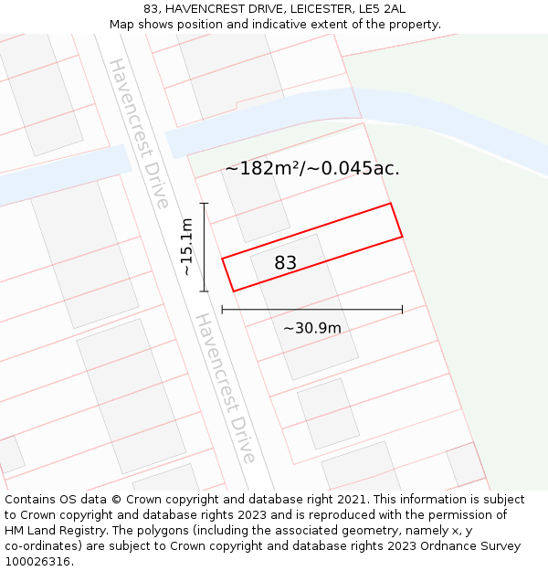 83, HAVENCREST DRIVE, LEICESTER, LE5 2AL: Plot and title map