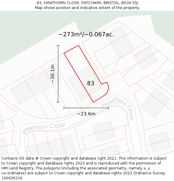 83, HAWTHORN CLOSE, PATCHWAY, BRISTOL, BS34 5SJ: Plot and title map