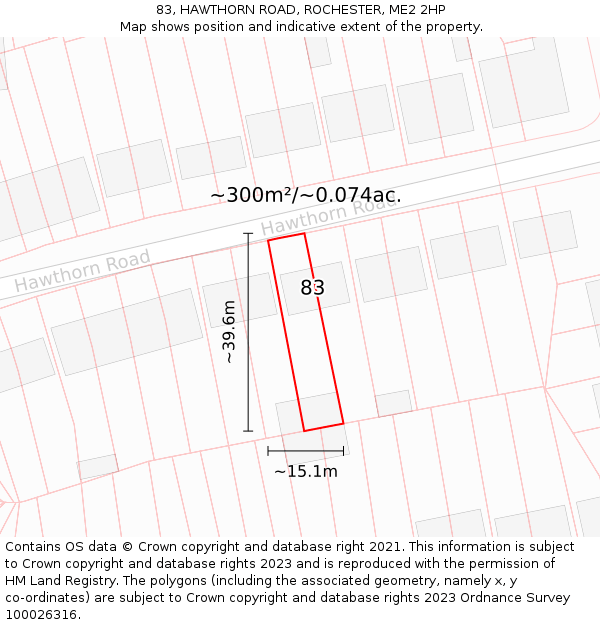 83, HAWTHORN ROAD, ROCHESTER, ME2 2HP: Plot and title map