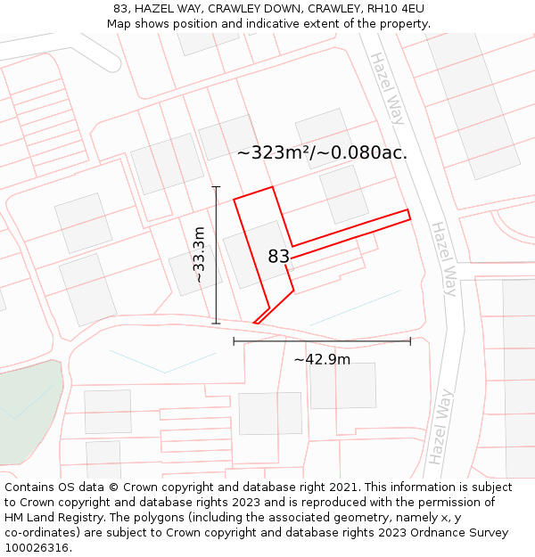 83, HAZEL WAY, CRAWLEY DOWN, CRAWLEY, RH10 4EU: Plot and title map