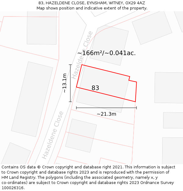 83, HAZELDENE CLOSE, EYNSHAM, WITNEY, OX29 4AZ: Plot and title map