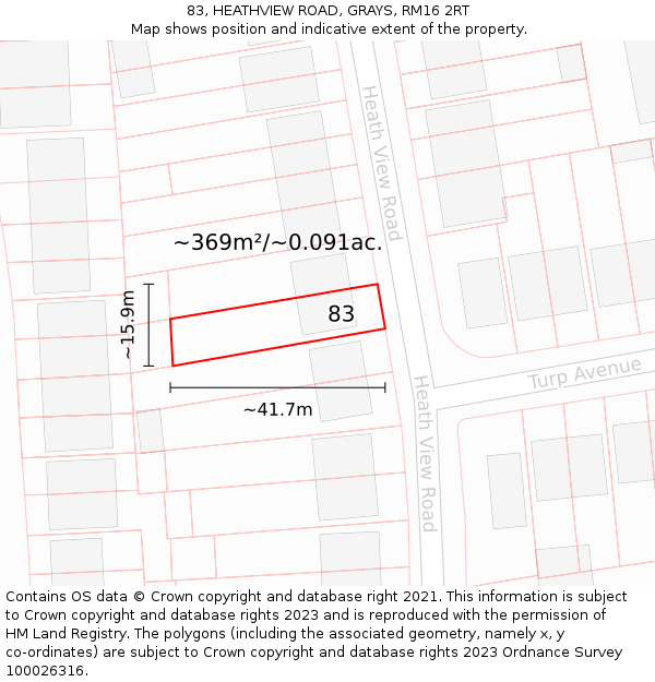 83, HEATHVIEW ROAD, GRAYS, RM16 2RT: Plot and title map