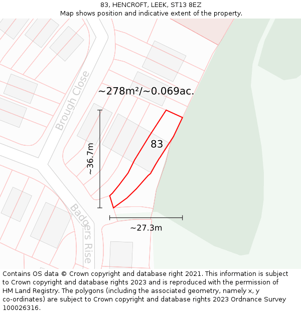 83, HENCROFT, LEEK, ST13 8EZ: Plot and title map