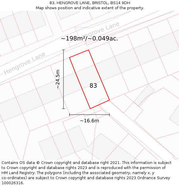 83, HENGROVE LANE, BRISTOL, BS14 9DH: Plot and title map