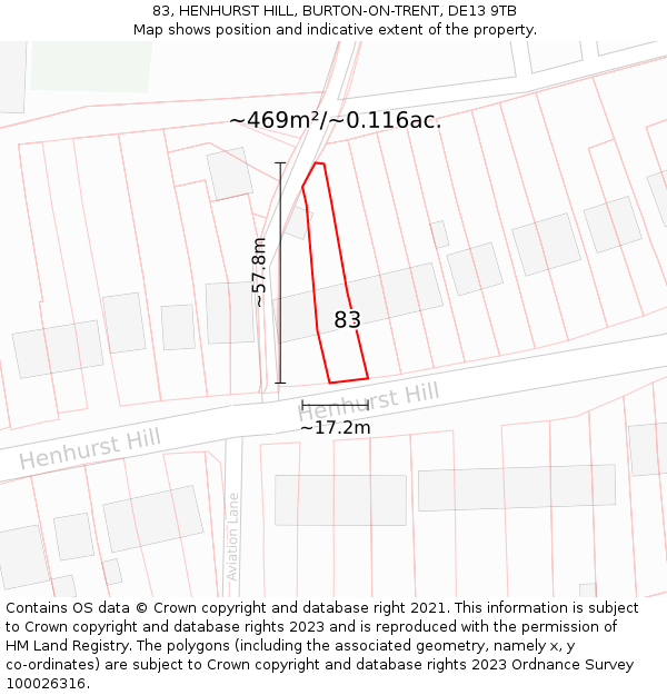 83, HENHURST HILL, BURTON-ON-TRENT, DE13 9TB: Plot and title map