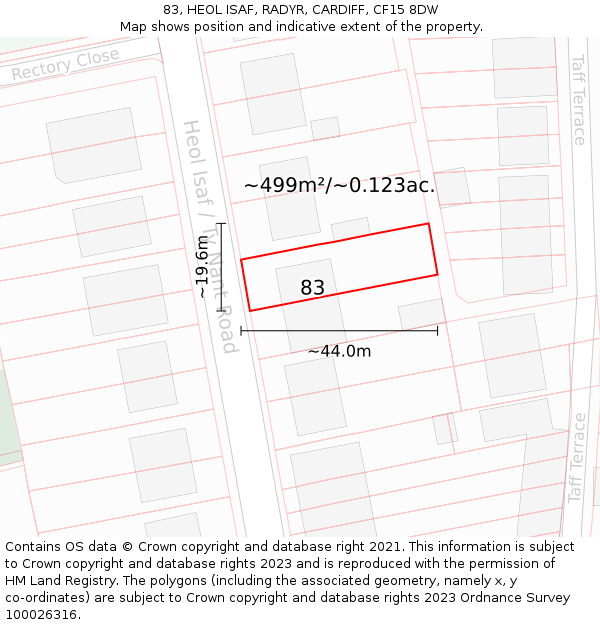 83, HEOL ISAF, RADYR, CARDIFF, CF15 8DW: Plot and title map