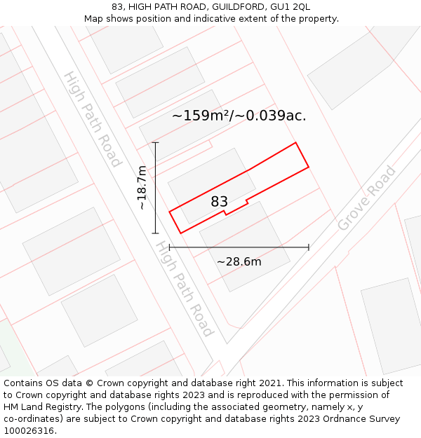 83, HIGH PATH ROAD, GUILDFORD, GU1 2QL: Plot and title map