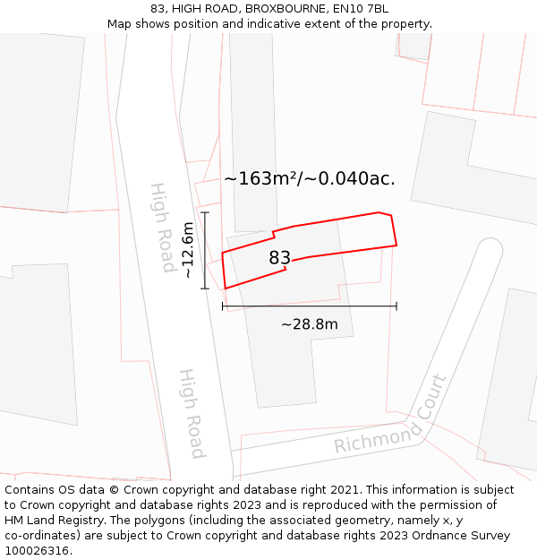 83, HIGH ROAD, BROXBOURNE, EN10 7BL: Plot and title map
