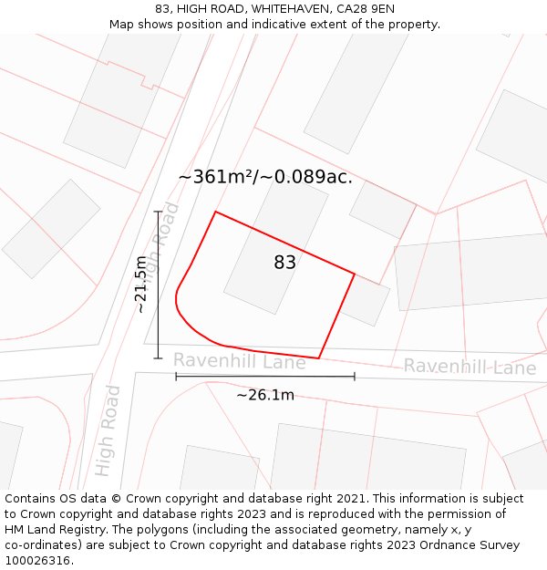 83, HIGH ROAD, WHITEHAVEN, CA28 9EN: Plot and title map