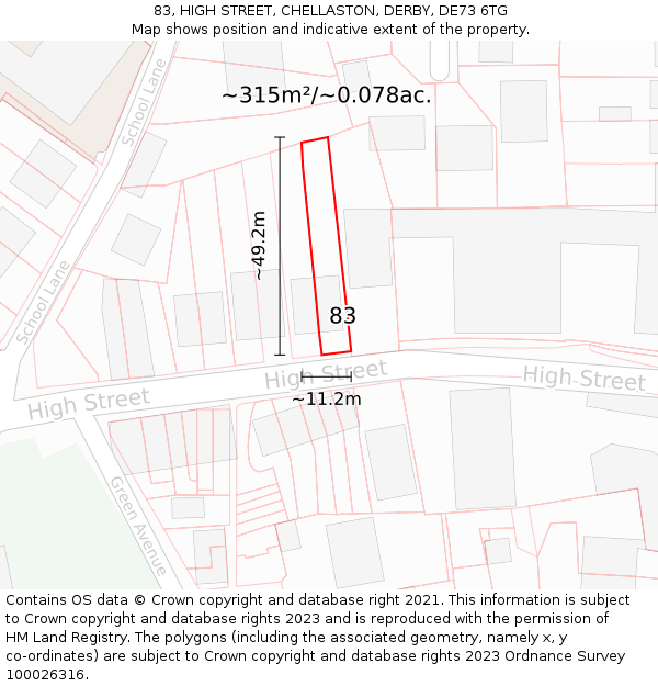 83, HIGH STREET, CHELLASTON, DERBY, DE73 6TG: Plot and title map