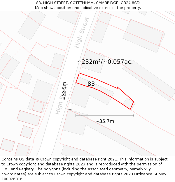 83, HIGH STREET, COTTENHAM, CAMBRIDGE, CB24 8SD: Plot and title map