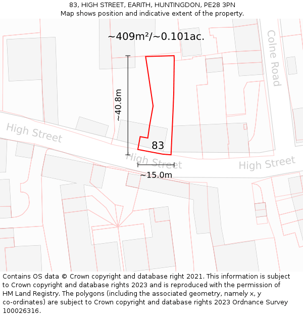 83, HIGH STREET, EARITH, HUNTINGDON, PE28 3PN: Plot and title map