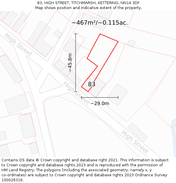 83, HIGH STREET, TITCHMARSH, KETTERING, NN14 3DF: Plot and title map